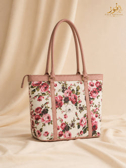 Fauz Official Rose Garden Pink Trim Canvas Tote Bag