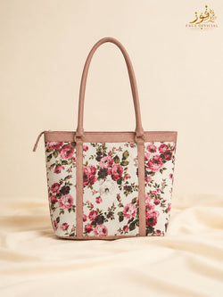 Fauz Official Rose Garden Pink Trim Canvas Tote Bag