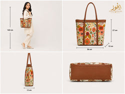 Fauz Official Garden Bloom Tan Trim Canvas Tote Bag