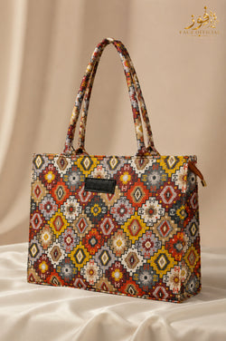 Fauz Official Geometric Mosaic Printed Canvas Bag