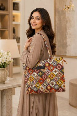Fauz Official Geometric Mosaic Printed Canvas Bag