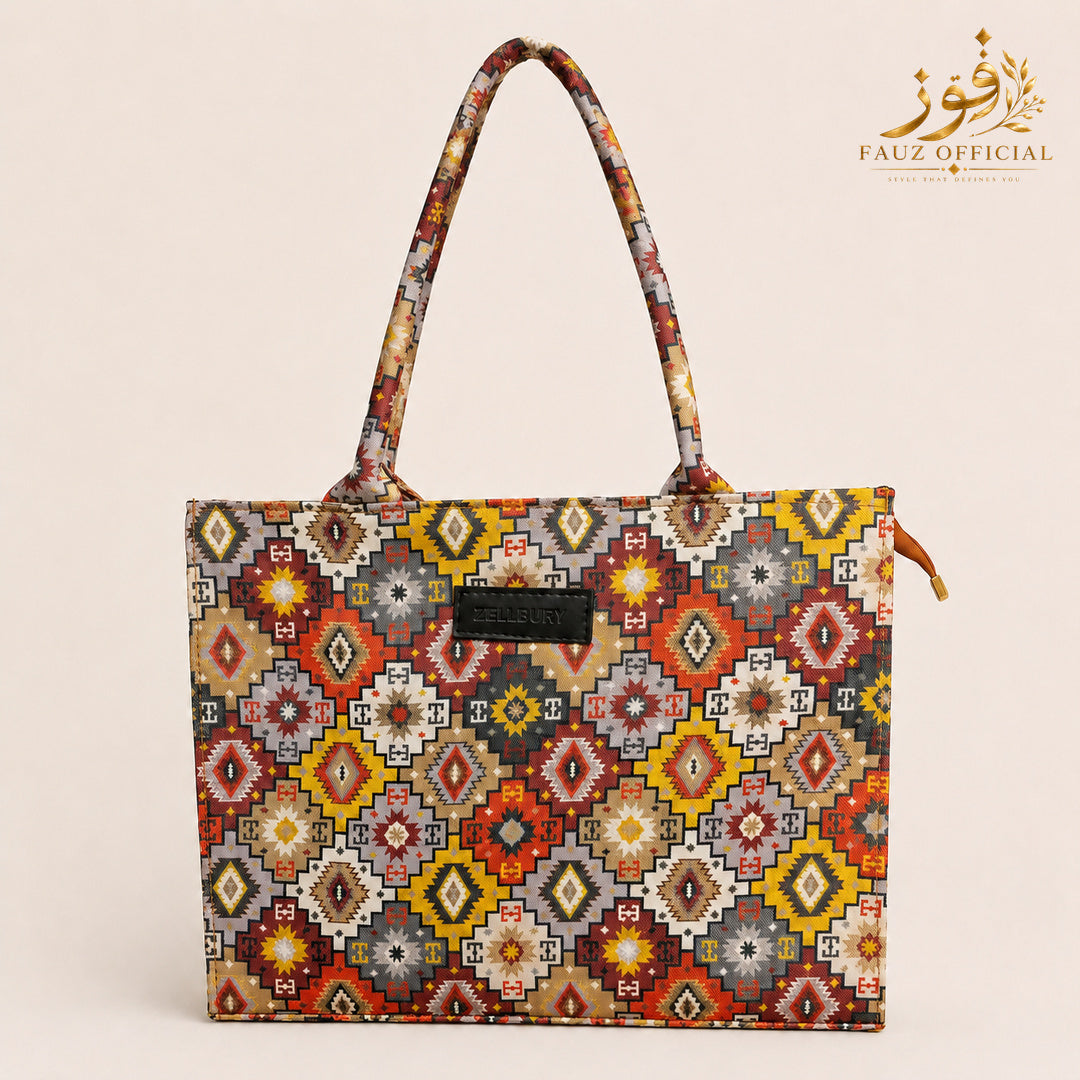 Fauz Official Geometric Mosaic Printed Canvas Bag