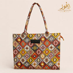 Fauz Official Geometric Mosaic Printed Canvas Bag