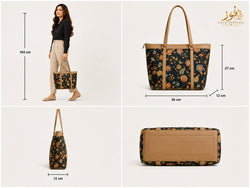 Fauz Official Midnight Floral Tan Trim Canvas Tote Bag
