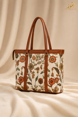 Fauz Official Ivory Folk Floral Canvas Tote Bag