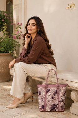Fauz Official Mauve Sketch Floral Canvas Tote Bag