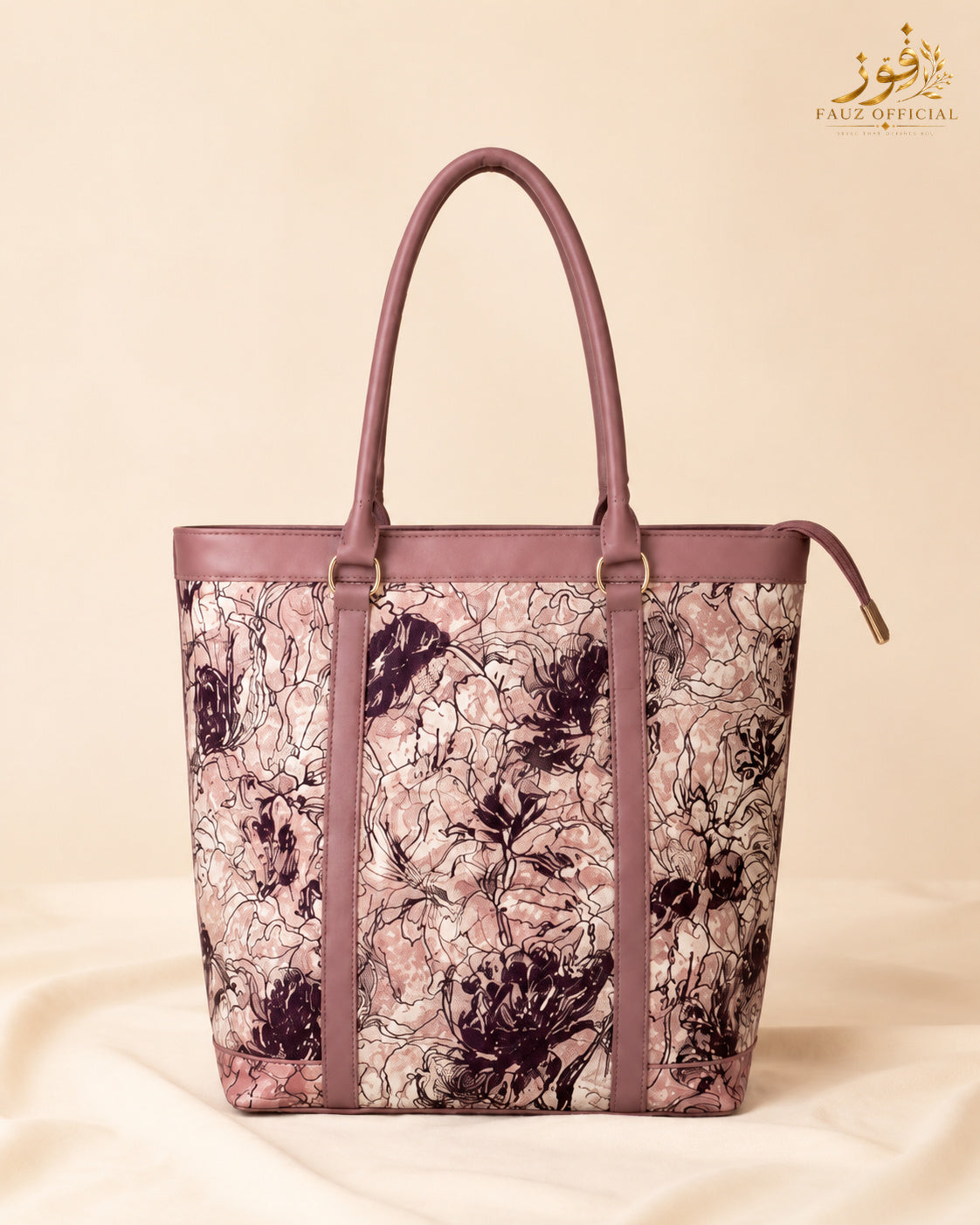 Fauz Official Mauve Sketch Floral Canvas Tote Bag