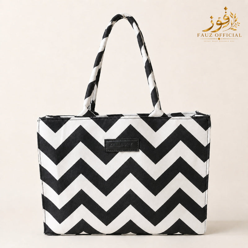 Fauz Official Monochrome Chevron Canvas Bag