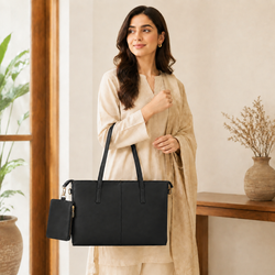 Fauz Official Executive Structured Rexine Tote Bag with Pouch
