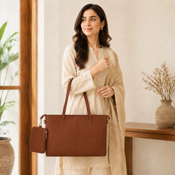 Fauz Official Executive Structured Rexine Tote Bag with Pouch